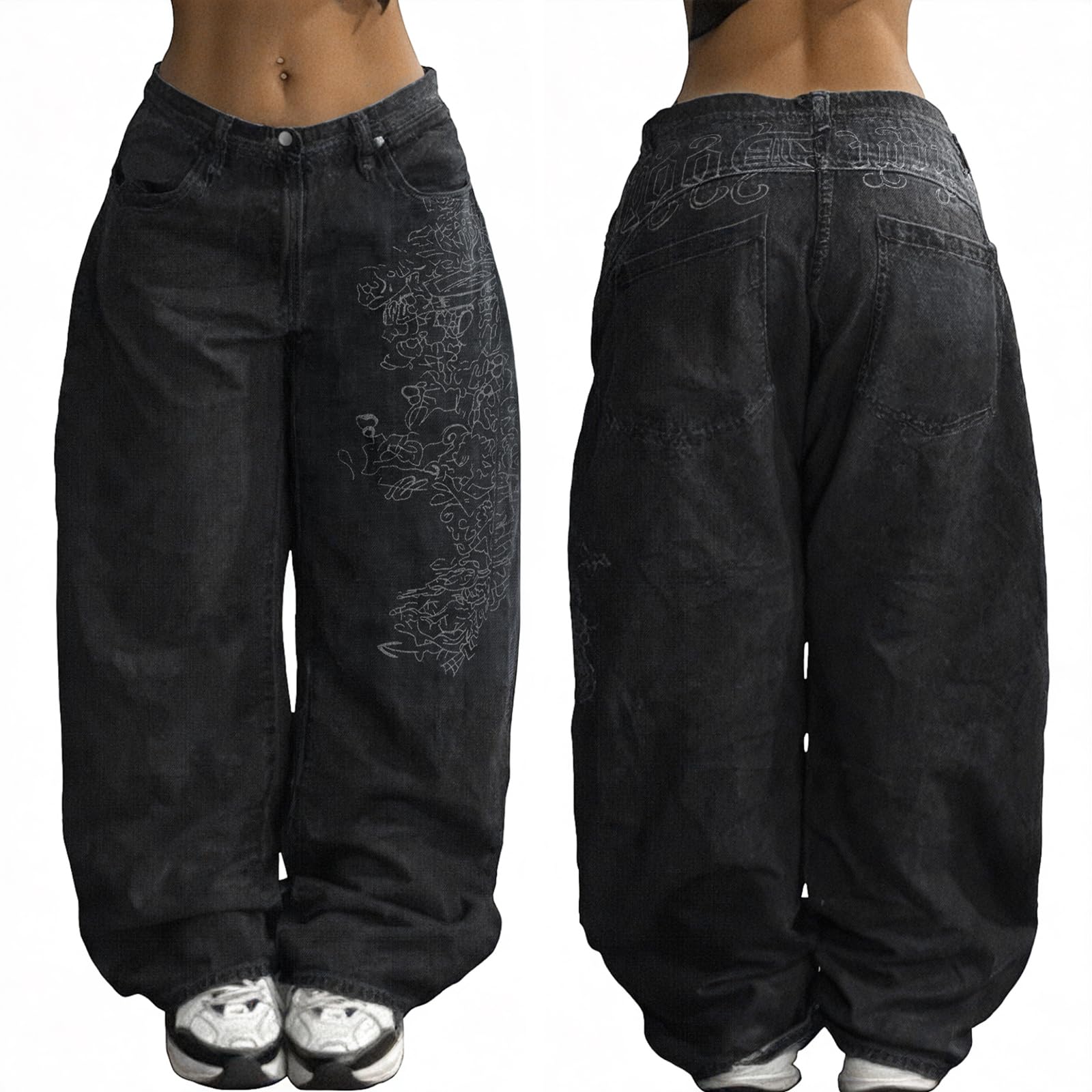 EMMIOL Women Boyfriends Hip Hop 90s Vintage Baggy Jeans Loose Denim Pants Mid Waist Jeans
