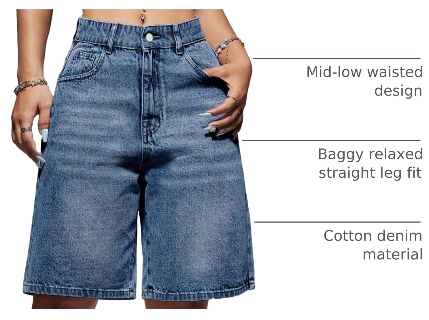 EMMIOL Women Jorts Wide Leg Jeans High Waisted Denim Bermuda Shorts | Knee Length,Casual Daily Wear,Trendy Outfits Summer Hot Short Pants 90S Streetwear with Pocket