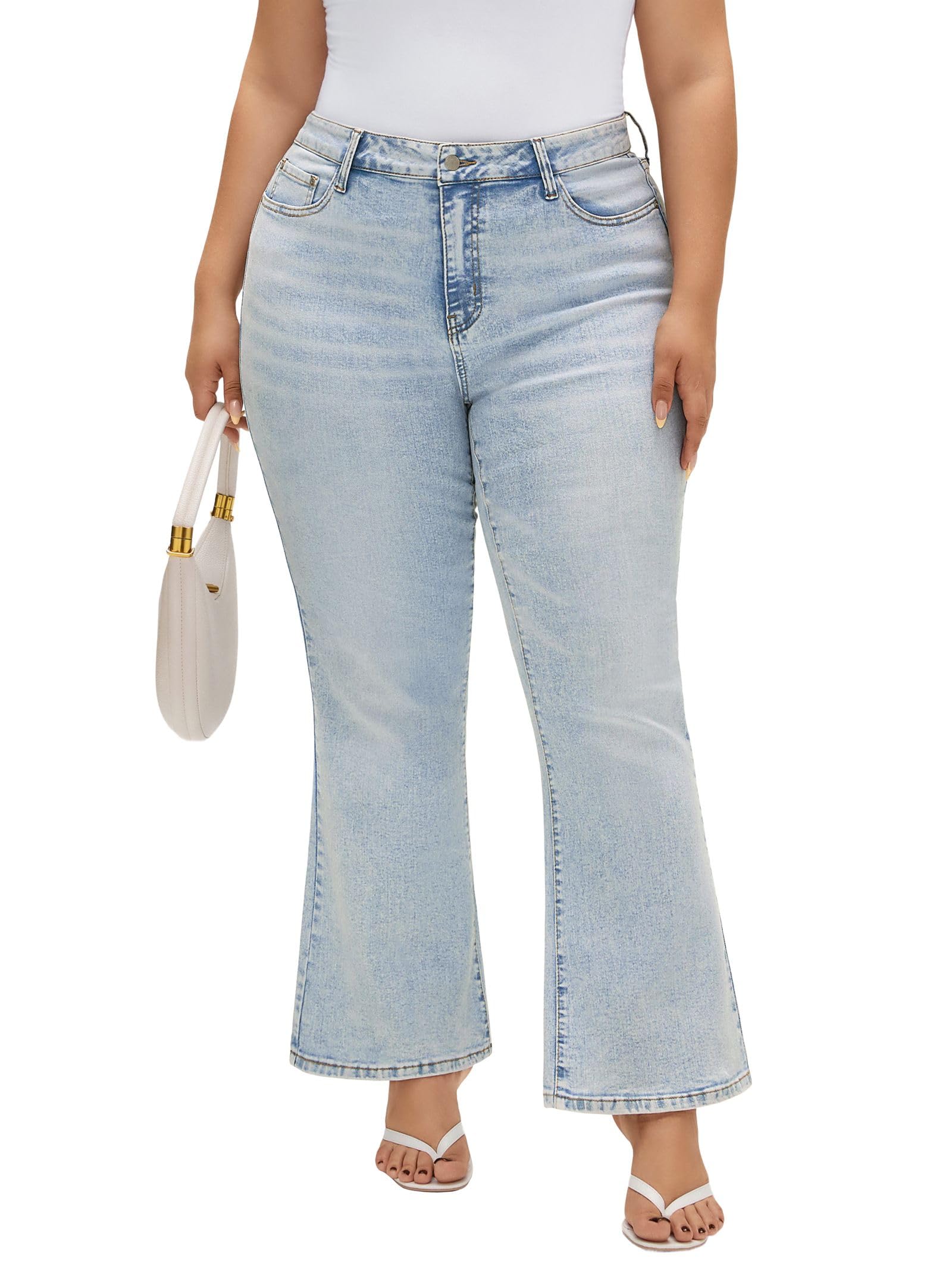 EMMIOL Flare Jeans for Women High Waisted Women's Stretch Bootcut Jeans | Plus Size Bell Bottom Denim Pants with Pockets,Y2K Look,Ripped Design