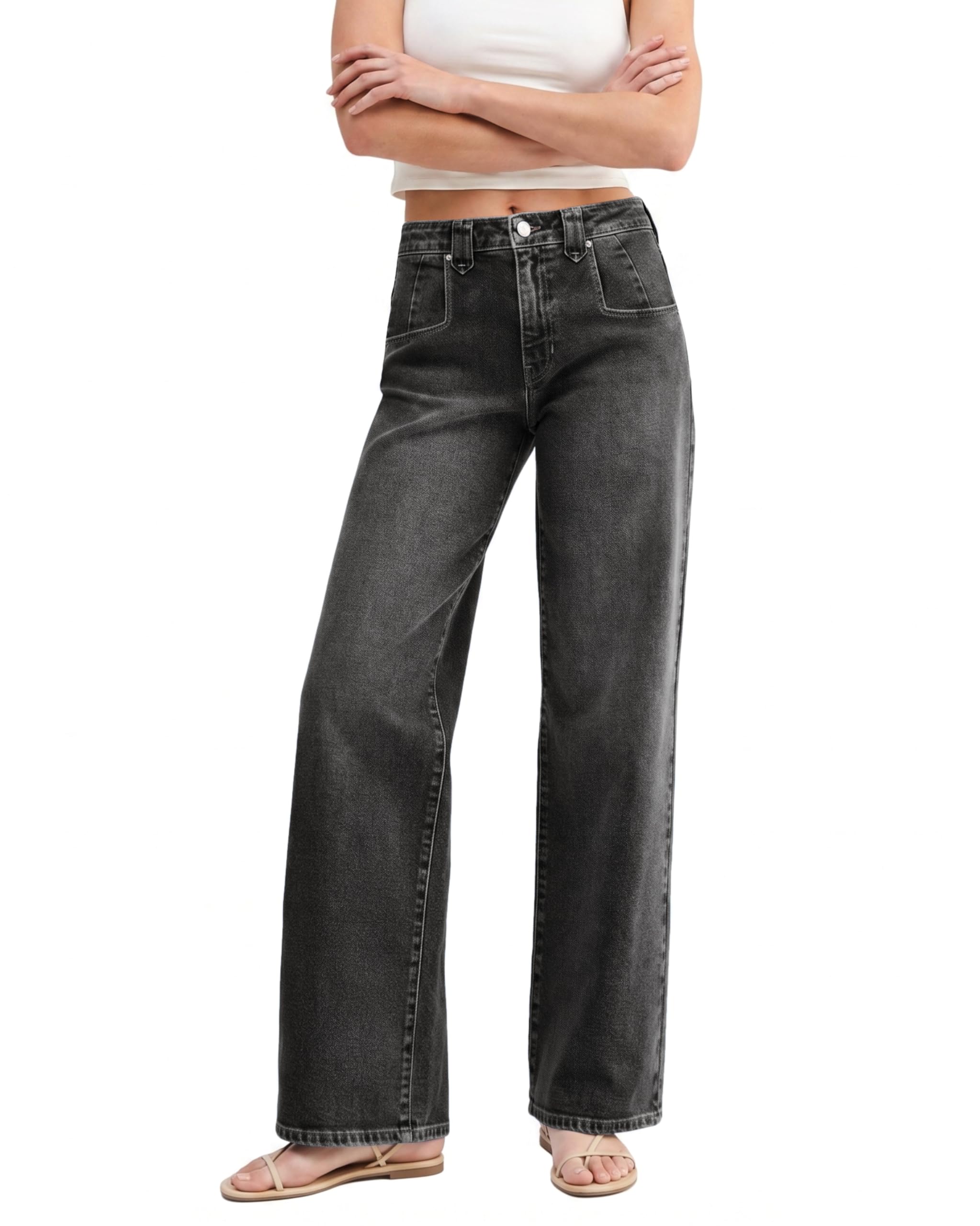 EMMIOL Womens Jeans Straight Leg,Mid-High Rise Baggy Denim Pants,Boyfriend Wide Leg,Loose Fit with Pocket,Runs Small; Size Up