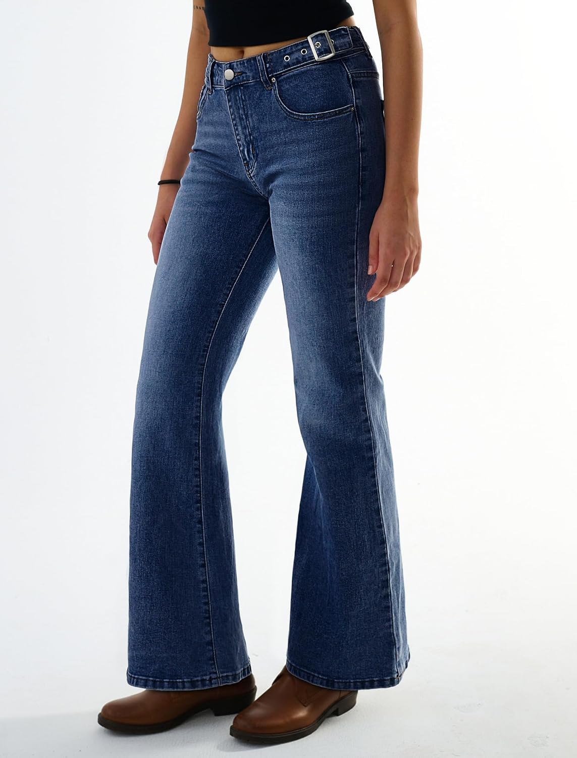 Women's Flare Wide Leg Jeans Stretchy High Waisted Bell Bottom 2026 Basic Bootcut Denim Pants