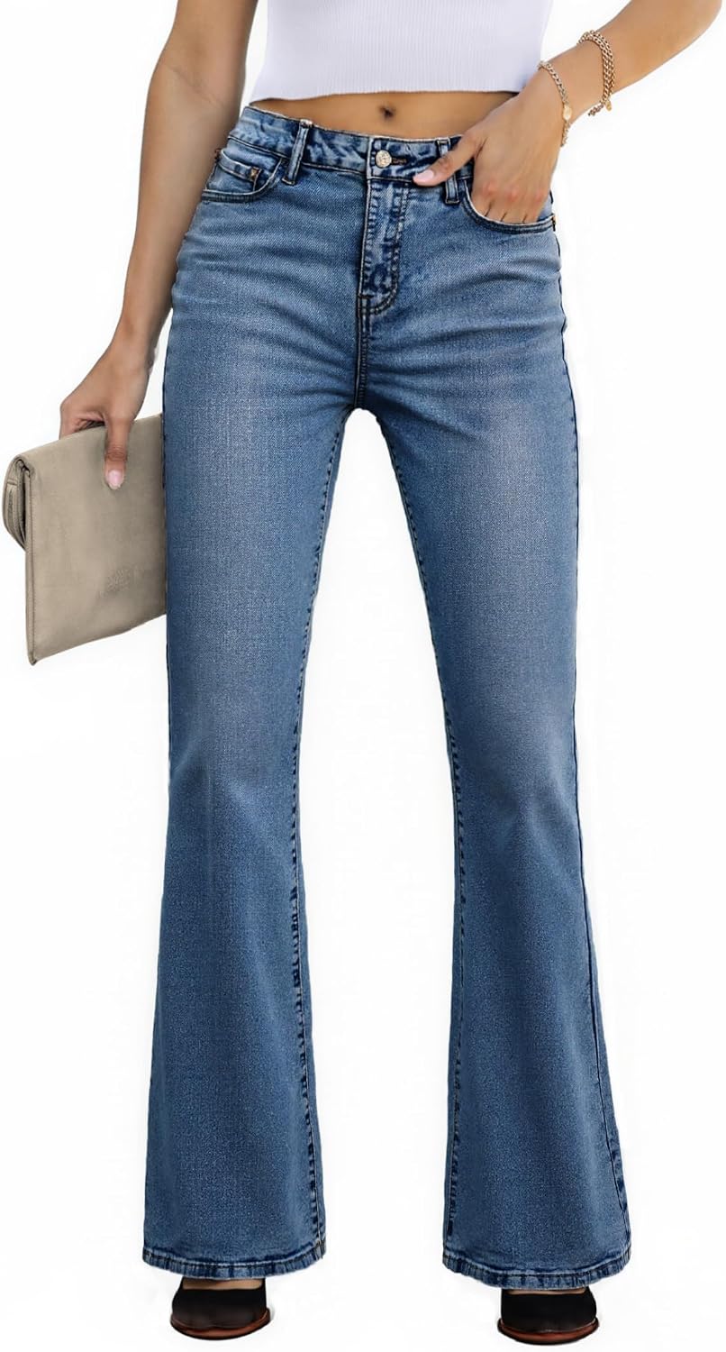 EMMIOL Stretchy Bootcut Jeans for Women High Waisted Womens Flare Jeans | Bell Bottom Jeans for Women, Trendy Y2K Jeans, Ripped Design, Mid High Rise Selection, Retro Denim Pants, Skinny jeans