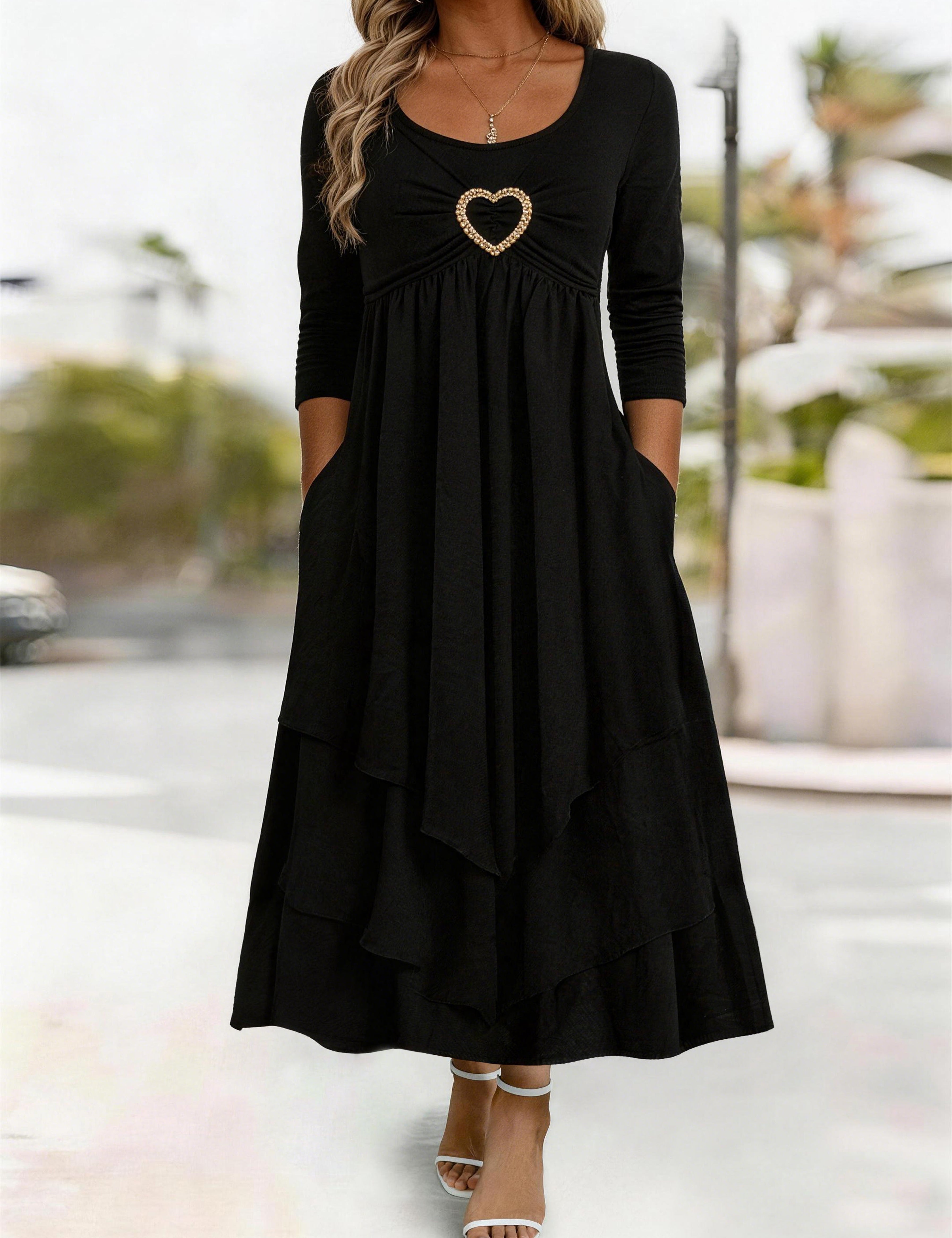 Waist-Cinching Dress With Heart Decoration