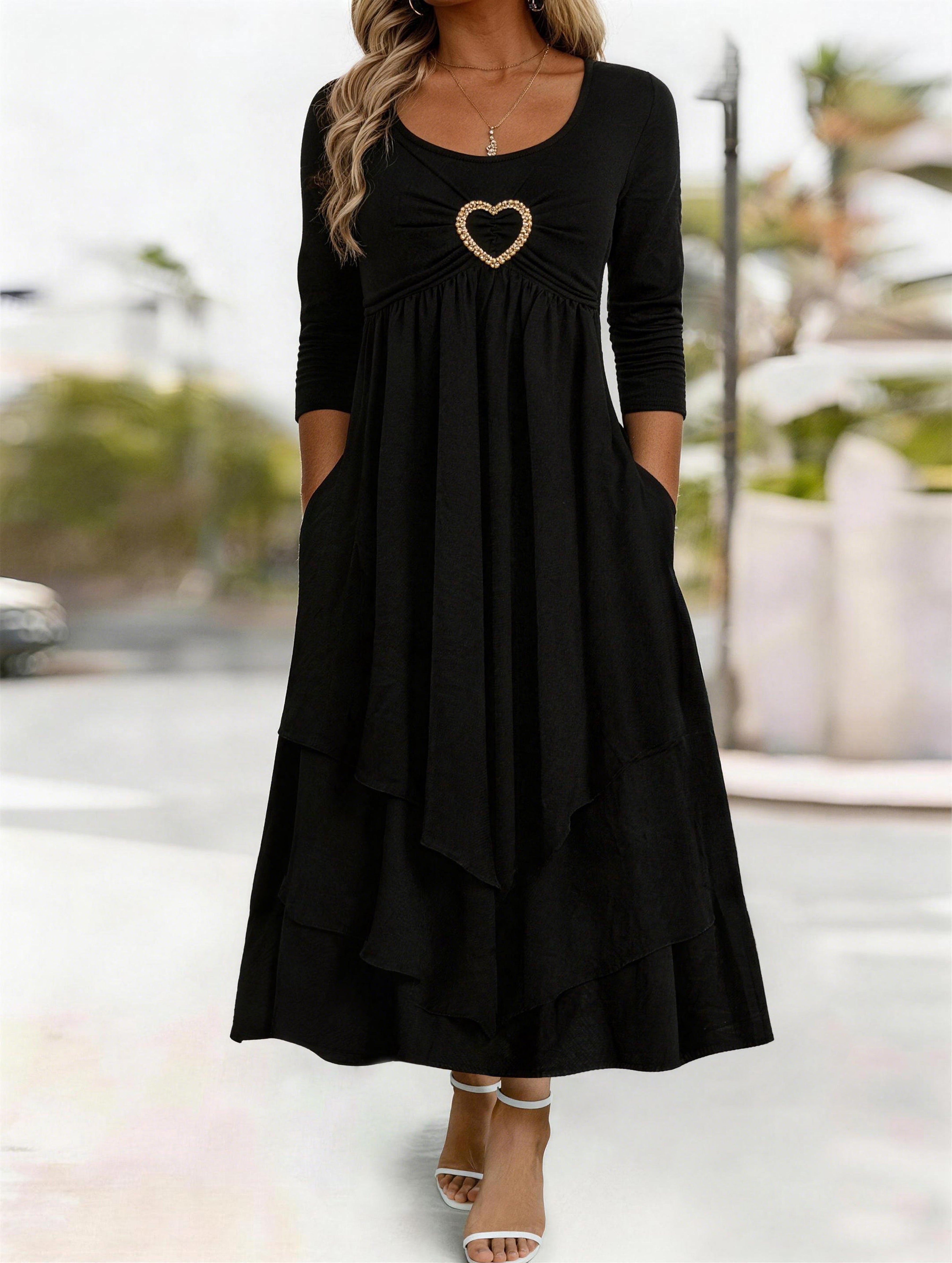 Waist-Cinching Dress With Heart Decoration