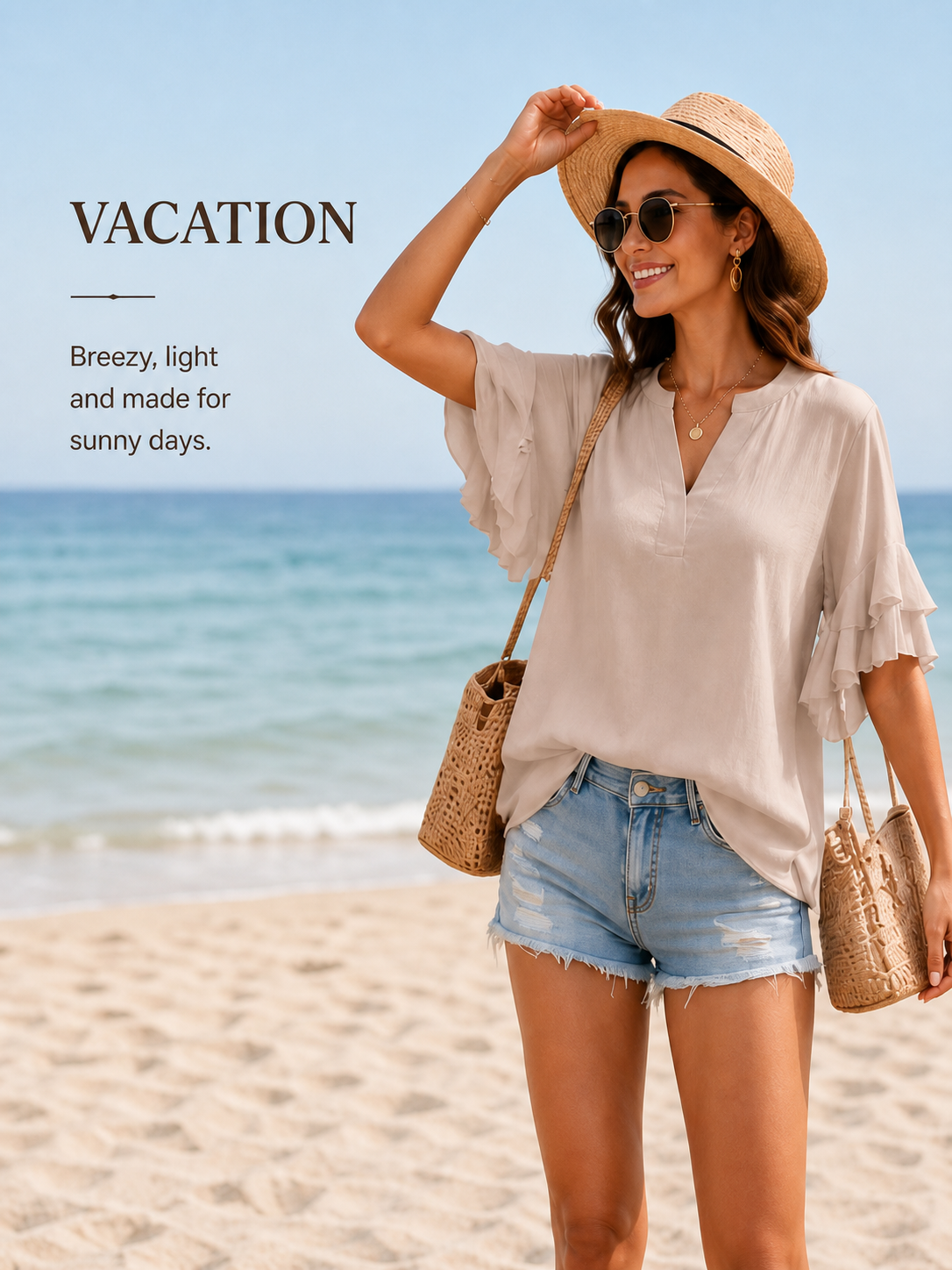 Plus Size Ruffle Sleeve V-Neck Top