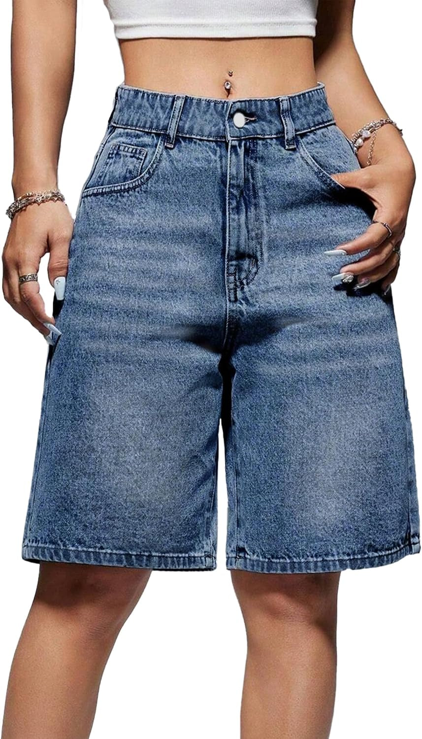 EMMIOL Women Jorts Wide Leg Jeans High Waisted Denim Bermuda Shorts | Knee Length,Casual Daily Wear,Trendy Outfits Summer Hot Short Pants 90S Streetwear with Pocket