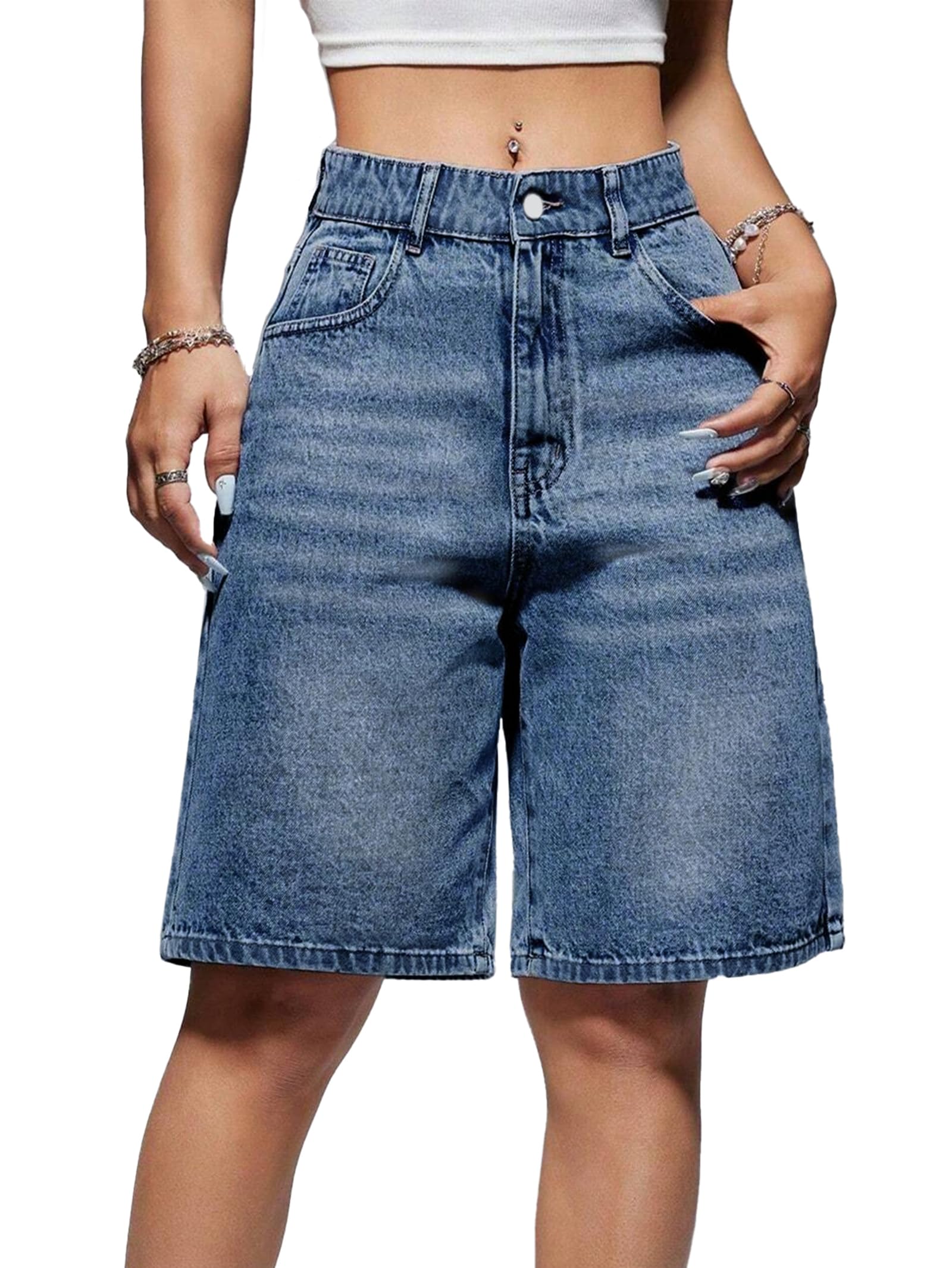 EMMIOL Women Jorts Wide Leg Jeans High Waisted Denim Bermuda Shorts | Knee Length,Casual Daily Wear,Trendy Outfits Summer Hot Short Pants 90S Streetwear with Pocket