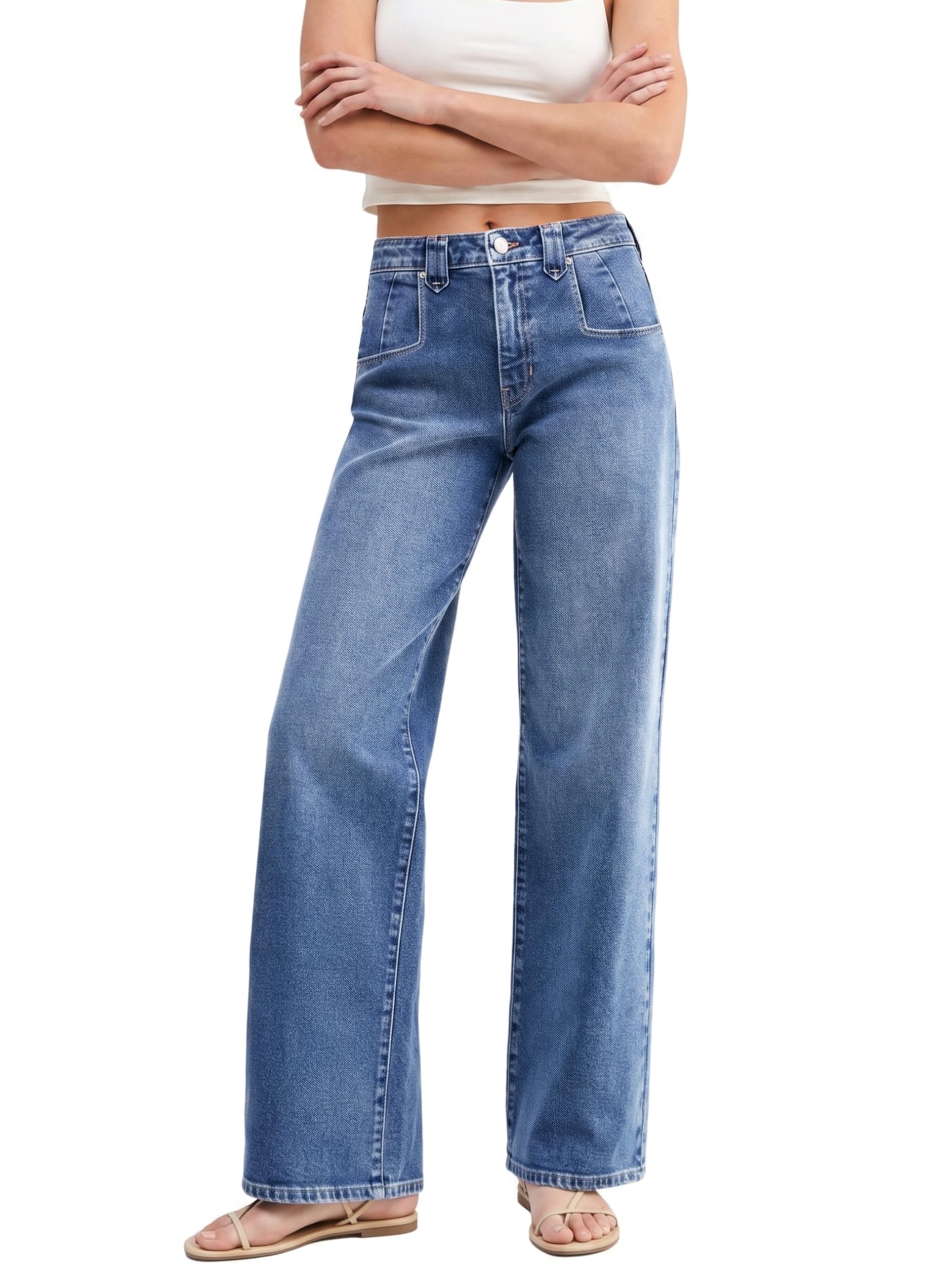 EMMIOL Womens Jeans Straight Leg,Mid-High Rise Baggy Denim Pants,Boyfriend Wide Leg,Loose Fit with Pocket,Runs Small; Size Up