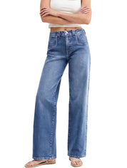 Mid High Rise Baggy Straight Leg Denim Pants