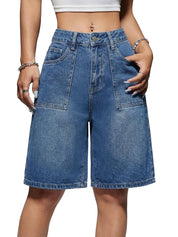 EMMIOL Women Jorts Wide Leg Jeans High Waisted Denim Bermuda Shorts | Knee Length,Casual Daily Wear,Trendy Outfits Summer Hot Short Pants 90S Streetwear with Pocket