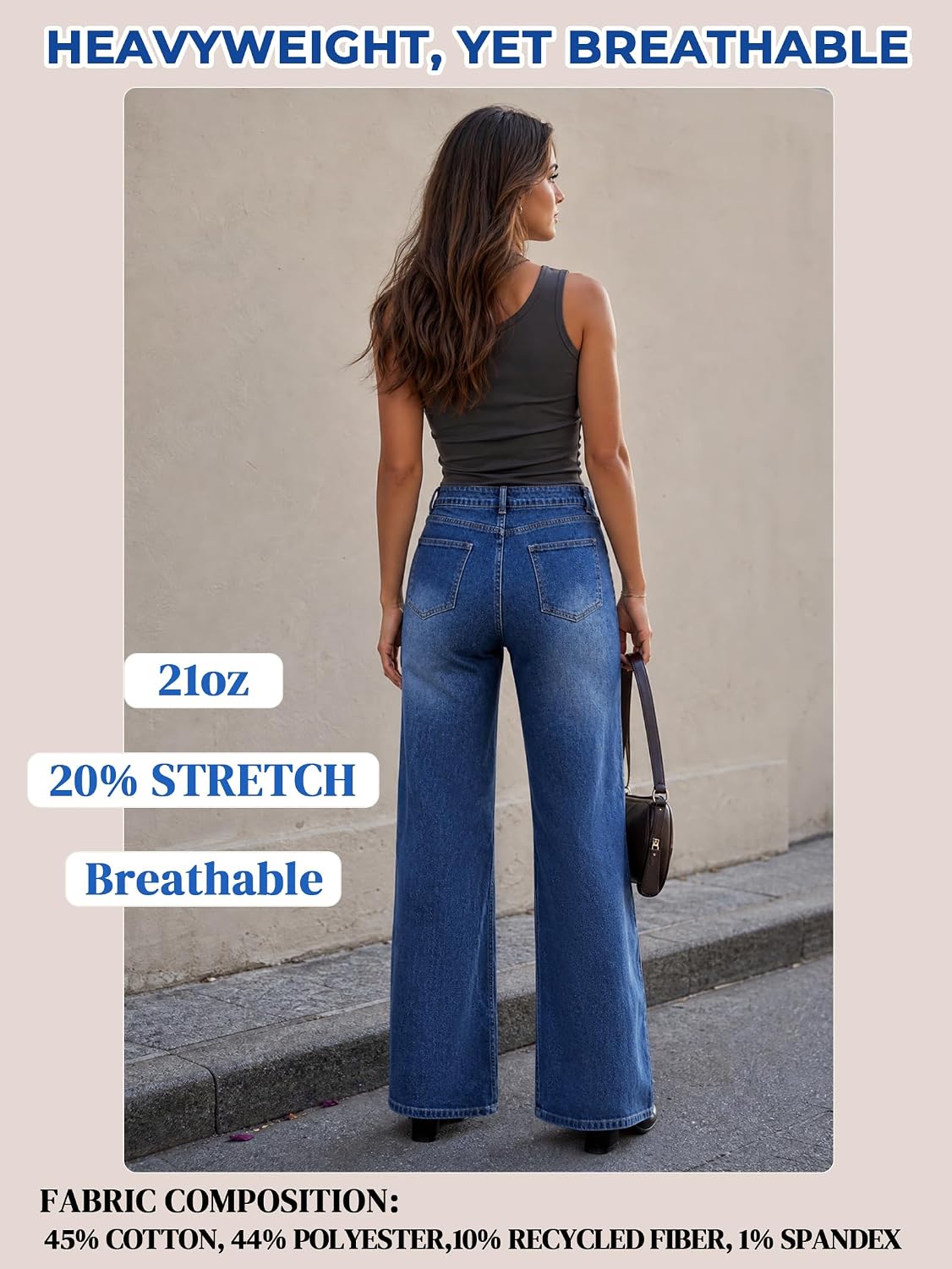 EMMIOL Straight Leg Jeans for Women High Waisted Petite Wide Leg Jeans | Baggy Jeans, Front Seamed, Petite Jeans for Women, Straight Leg, Stretchy Denim Pants with Pockets, High Rise