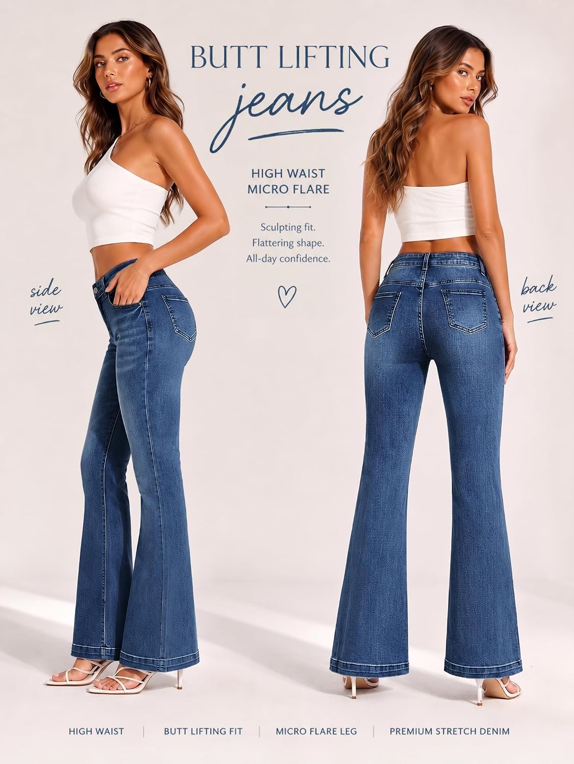 EMMIOL Women Bootcut Jeans Flare Jeans Mid-High Waisted Stretchy Jeans Trendy 90s Denim Pants