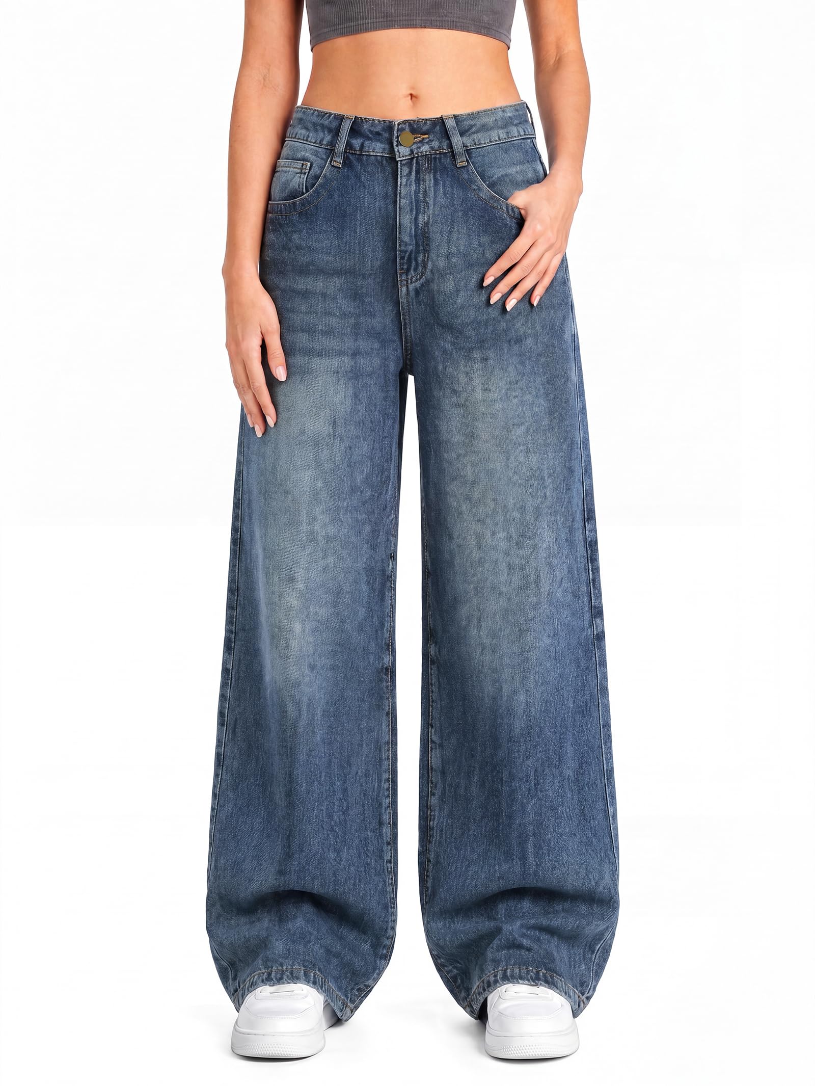 High Waisted Baggy Wide Leg Denim Pants