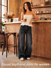 EMMIOL Baggy Jeans Women High Waisted Wide Leg Jeans | Patchwork Pockets,Y2K Boyfriend Denim Pants,Back to School Outfits for women