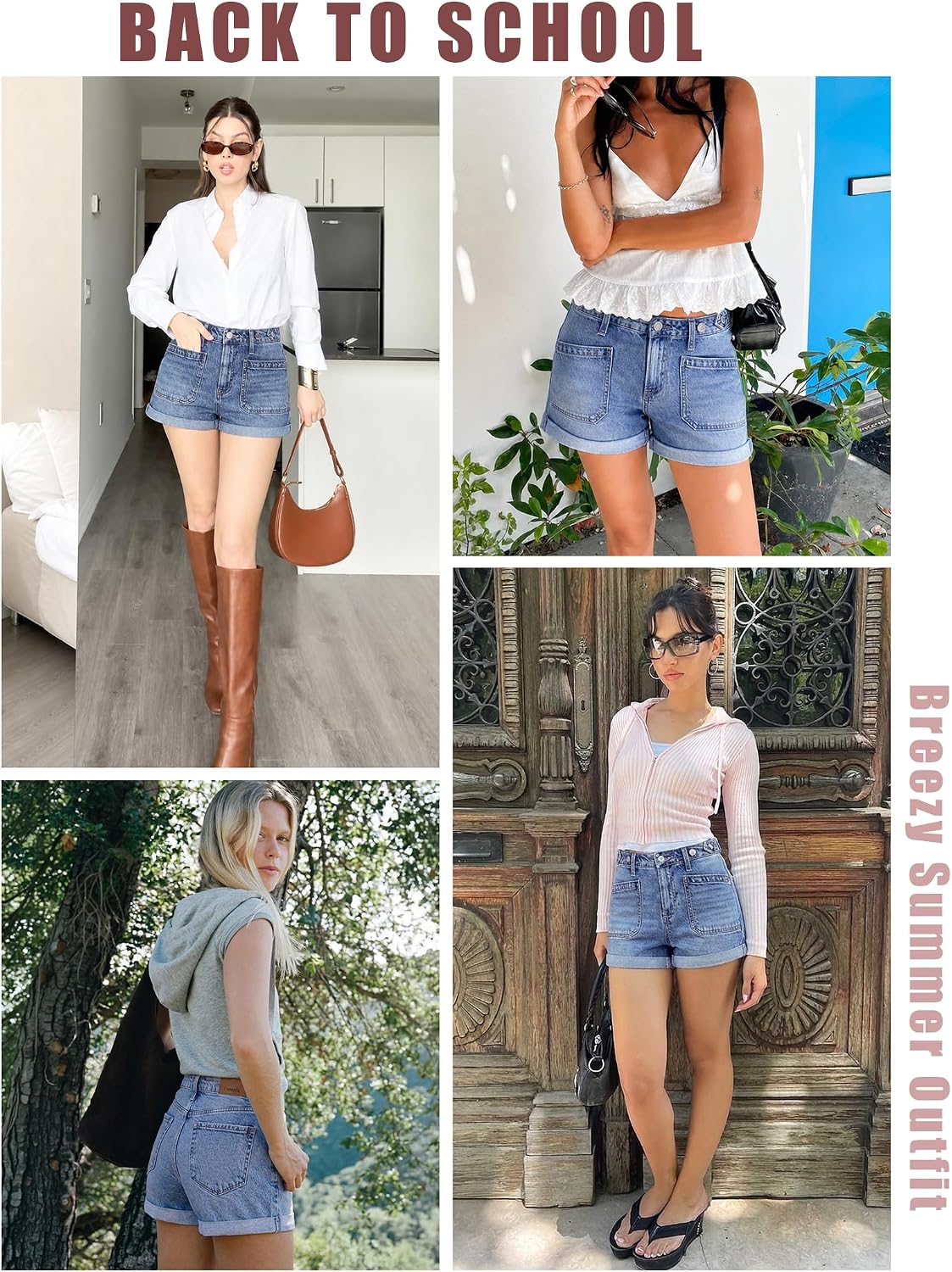 EMMIOL Women Jean Shorts Mid Rise Stretchy Summer Denim Shorts | Adjustable Waist,Cuffed Hem,Jean Shorts with Pockets,Stretch Soft Fabric,Going out,Daily Casual Wear,Back to School
