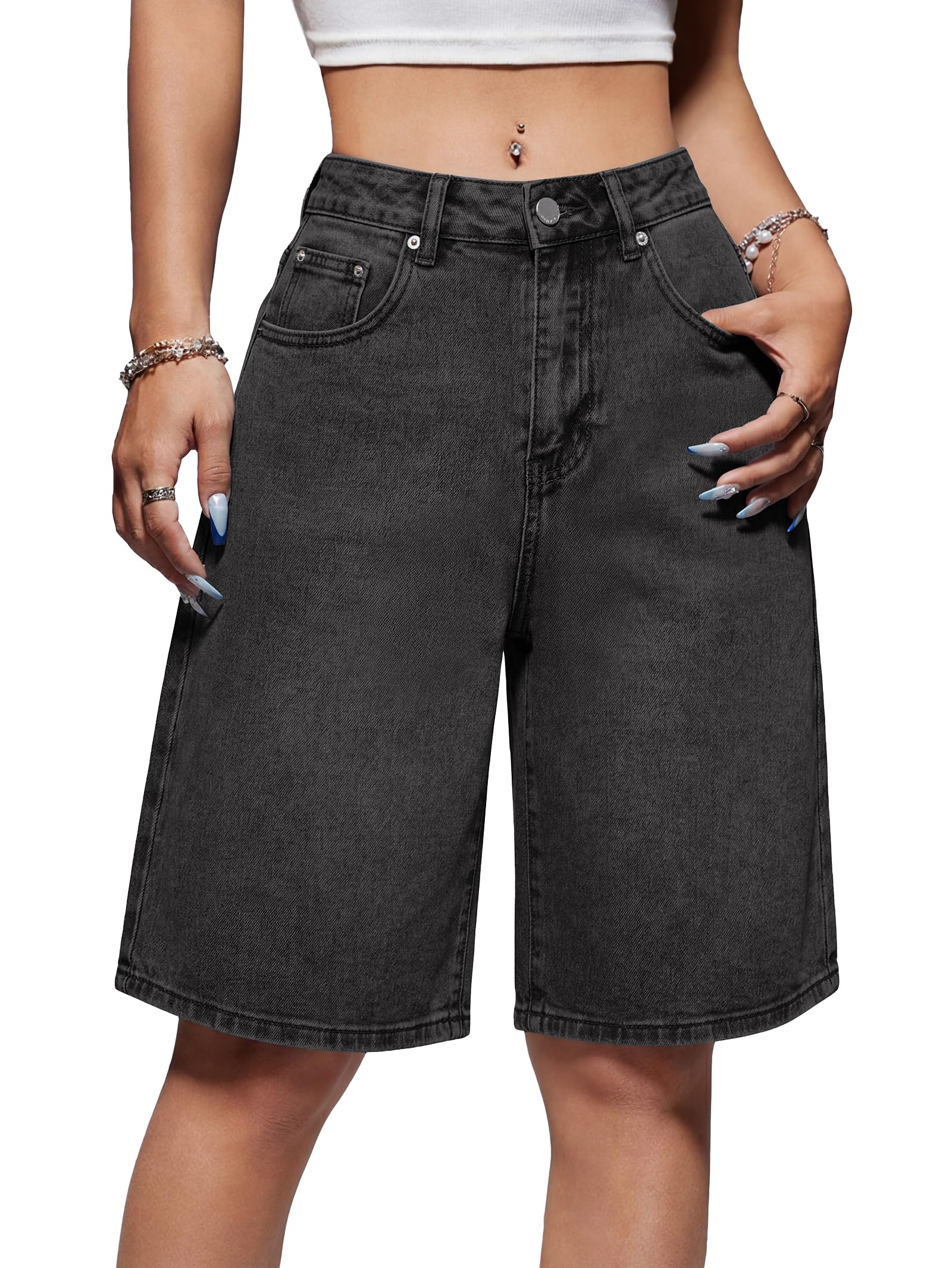 EMMIOL Women Jorts Wide Leg Jeans High Waisted Denim Bermuda Shorts | Knee Length,Casual Daily Wear,Trendy Outfits Summer Hot Short Pants 90S Streetwear with Pocket