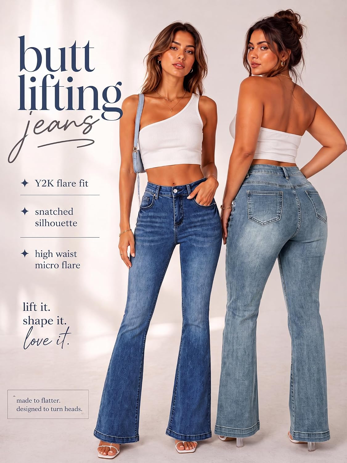 EMMIOL Women Bootcut Jeans Flare Jeans Mid-High Waisted Stretchy Jeans Trendy 90s Denim Pants