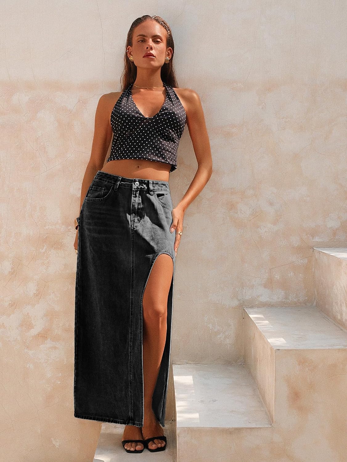 Jean Skirts for Women Maxi Side Slit Summer Trendy Denim Long Skirt | Women's Denim Maxi Skirt Sexy Skirts Long Jean Skirt High Waist Casual Street Wear Skirts 2026 Summer Dress