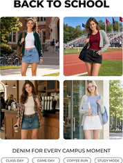 EMMIOL Jean Skirts for Women Mid Rise Summer Denim Skirt with Undershorts | Trendy Y2k Clothes Cotton-blend Denim Mini Skirt with Built-in Undershorts, Parties, Festivals, Dates, Vacations