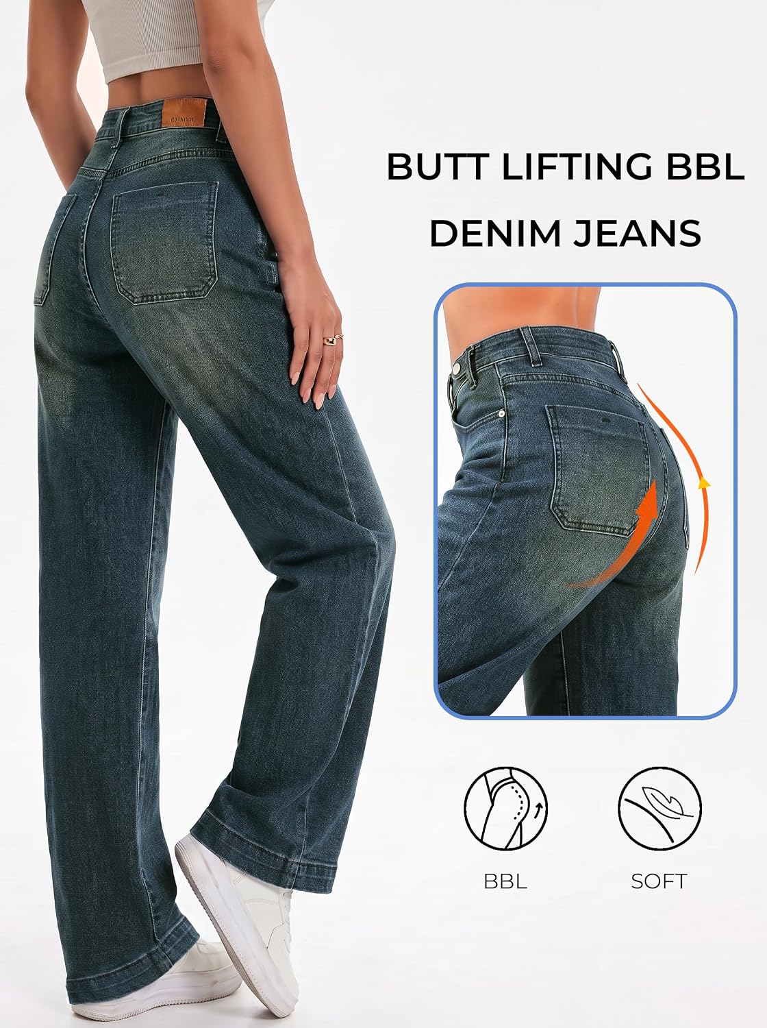 EMMIOL Women's Wide Leg Jeans Baggy Jeans High Waist Stretch Boyfriend Denim Pants Vintage Trousers with Pocket