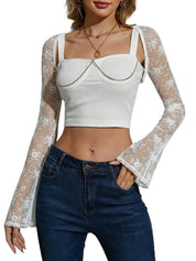 JOKELAMB Women's Lace Bolero Shrug, Sheer Floral Mesh Cropped Cardigan