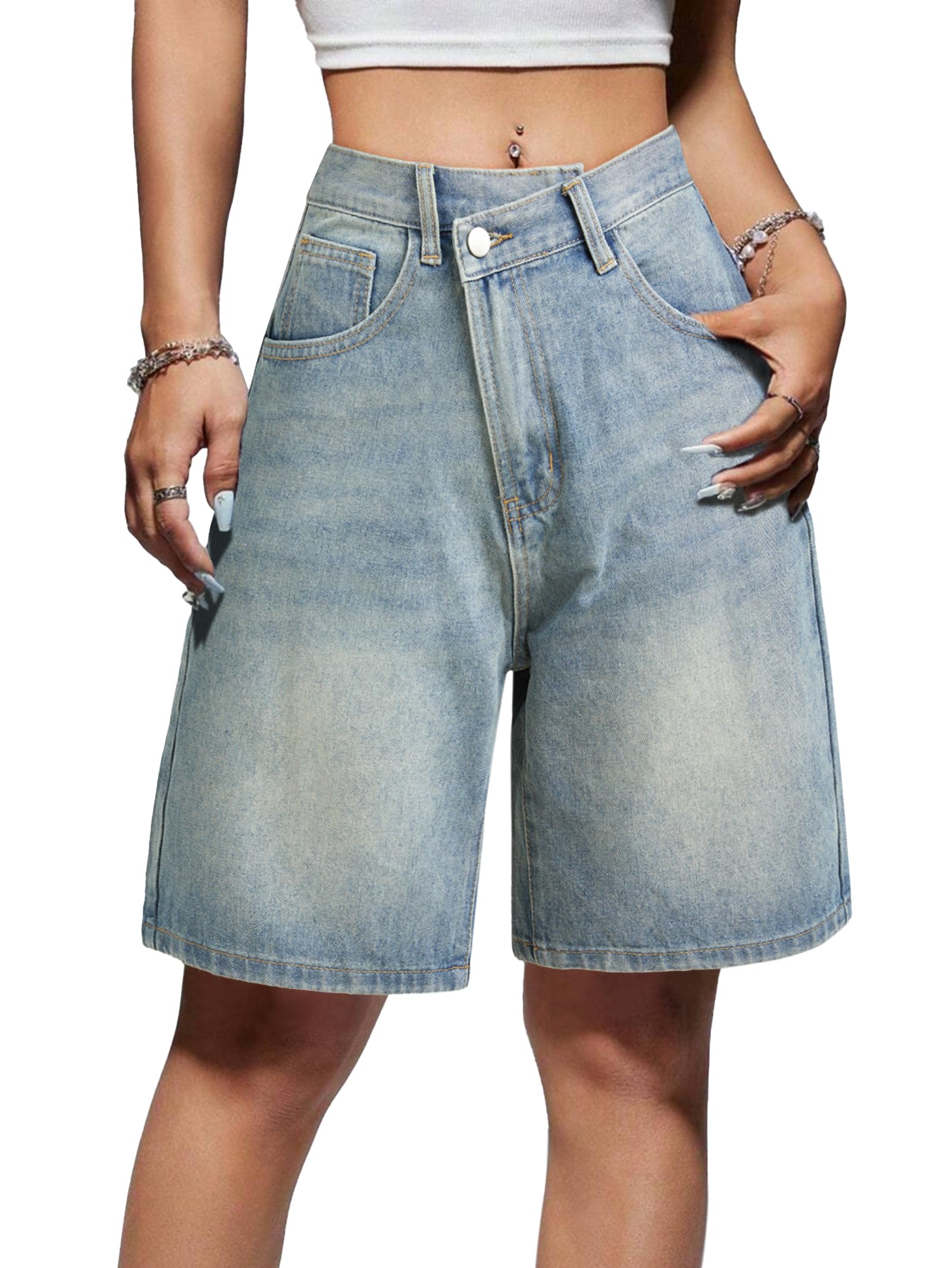 EMMIOL Women Jorts Baggy Jeans Shorts High Waisted Denim | Knee Length Y2K Bermuda Shorts Summer Hot Short Pants Streetwear