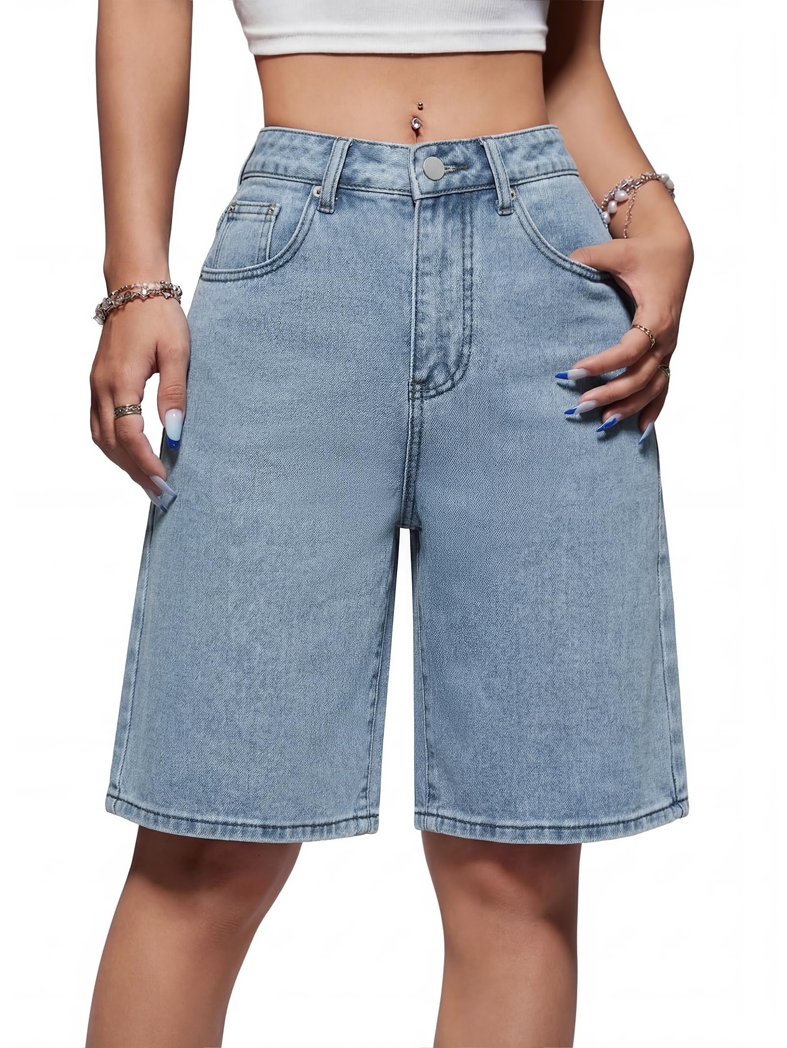 EMMIOL Women Jorts Wide Leg Jeans High Waisted Denim Bermuda Shorts | Knee Length,Casual Daily Wear,Trendy Outfits Summer Hot Short Pants 90S Streetwear with Pocket