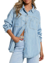 Oversized Distressed Button Down Denim Jacket