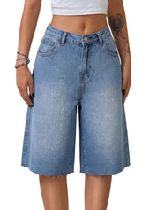 EMMIOL Women Jorts Wide Leg Jeans High Waisted Denim Bermuda Shorts | Knee Length,Casual Daily Wear,Trendy Outfits Summer Hot Short Pants 90S Streetwear with Pocket