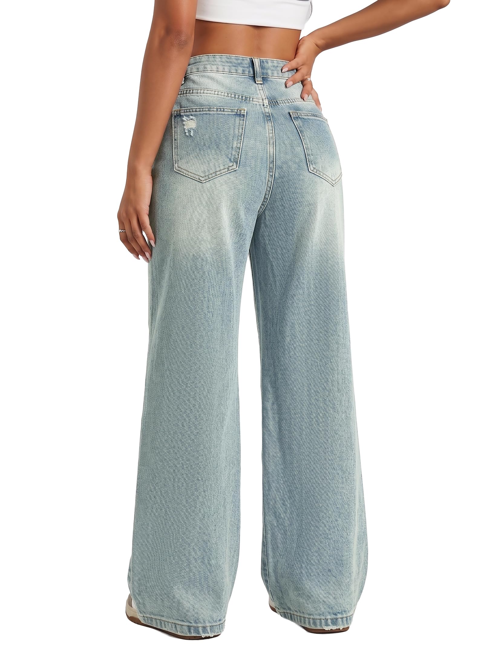EMMIOL Women Baggy Jeans High Waist Boyfriend Streetwear Vintage Jeans Wide Leg Denim Pants