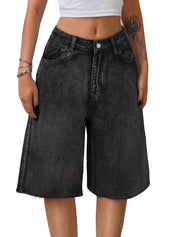 EMMIOL Women Jorts Wide Leg Jeans High Waisted Denim Bermuda Shorts | Knee Length,Casual Daily Wear,Trendy Outfits Summer Hot Short Pants 90S Streetwear with Pocket