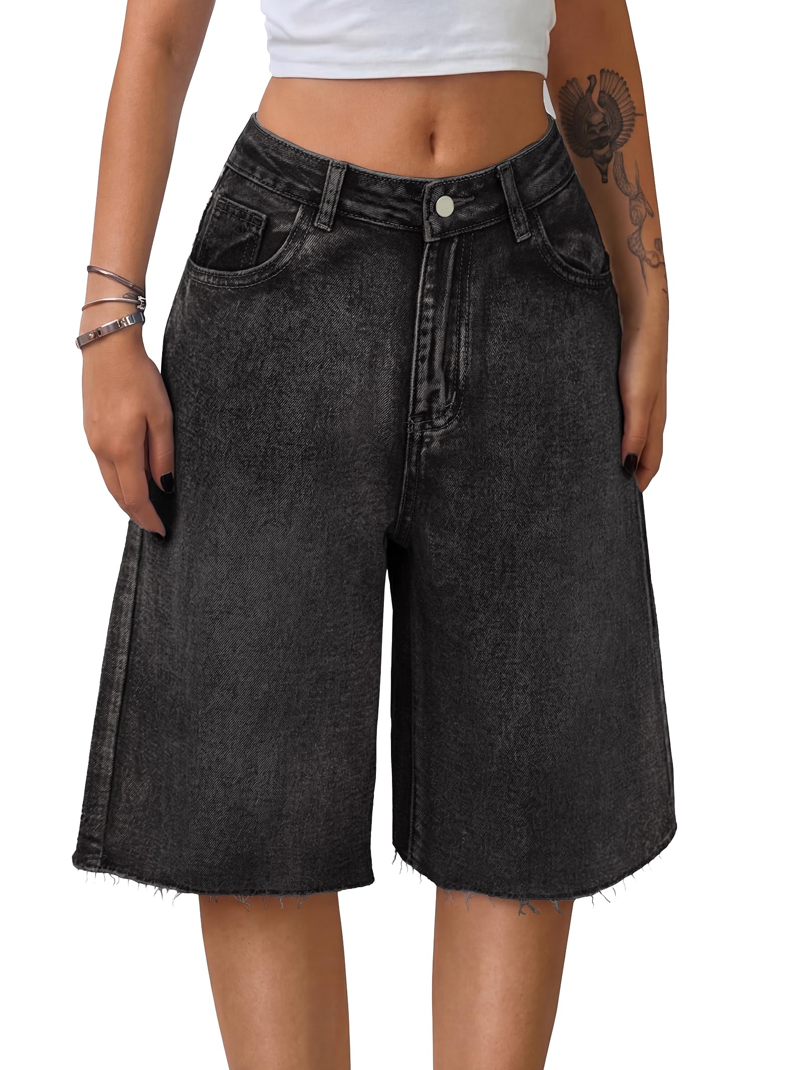 EMMIOL Women Jorts Wide Leg Jeans High Waisted Denim Bermuda Shorts | Knee Length,Casual Daily Wear,Trendy Outfits Summer Hot Short Pants 90S Streetwear with Pocket
