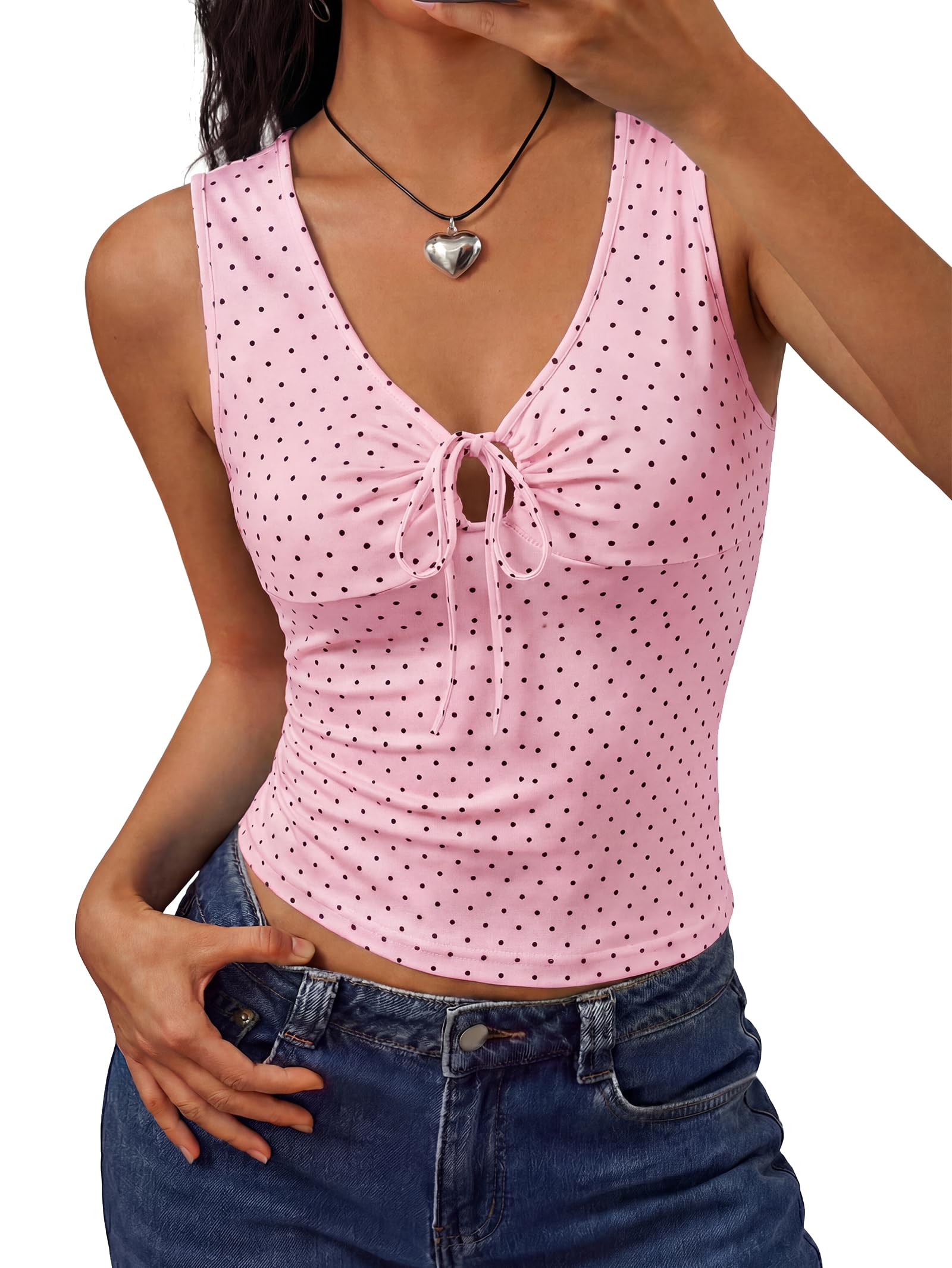 EMMMIOL Sleeveless Tank Top for Women - Sexy Babydoll Tie Up Crop Tops Y2K Cute Stretchy Going Out Clothes Summer Outfits