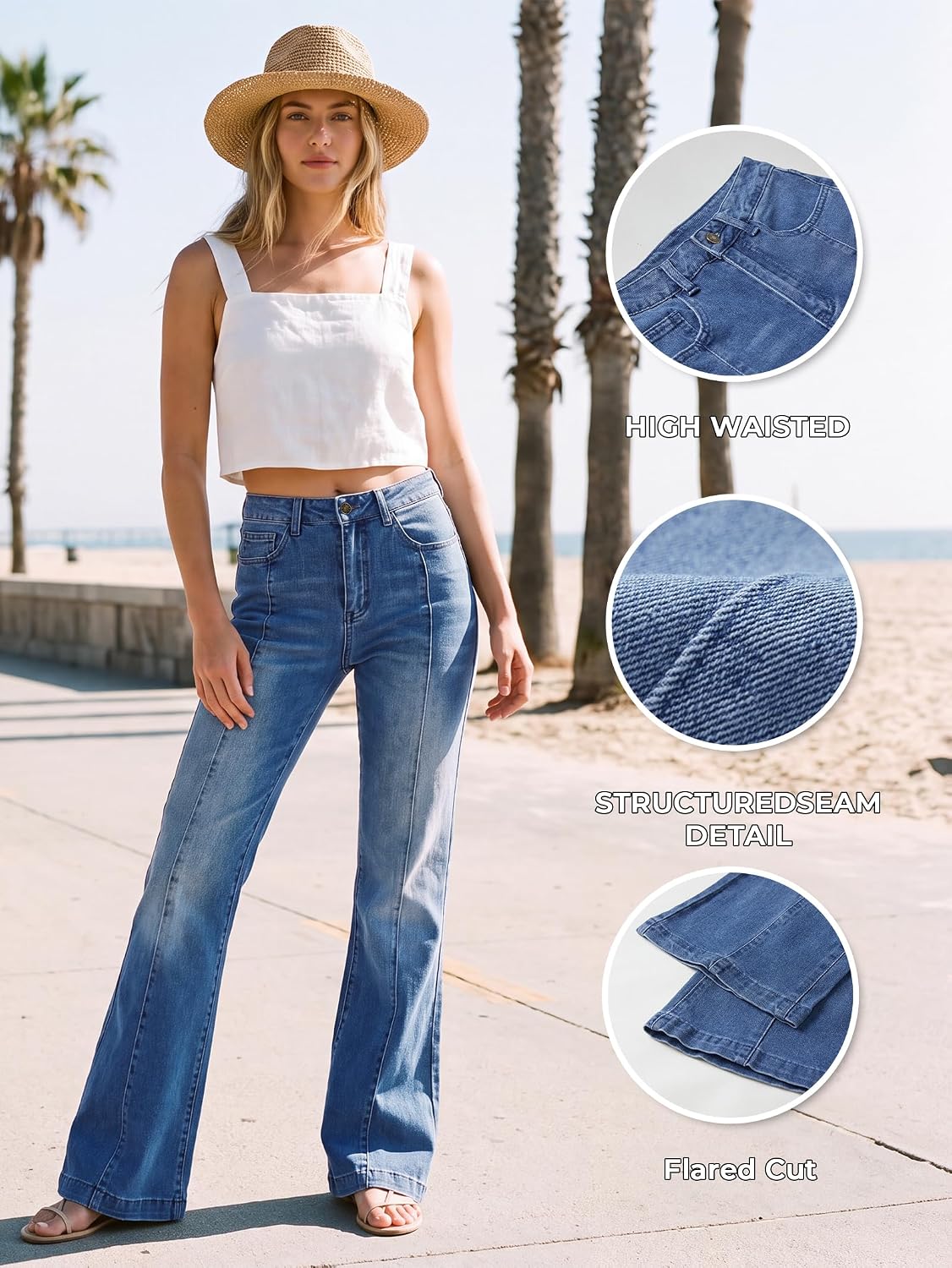 EMMIOL Flare Jeans for Women High Waisted Bootcut Jeans for Women Stretchy Denim Bell Bottom Pants Y2K School Outfits