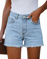 High Waisted Button Denim Shorts