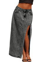 High Waist Side Slit Denim Maxi Skirt