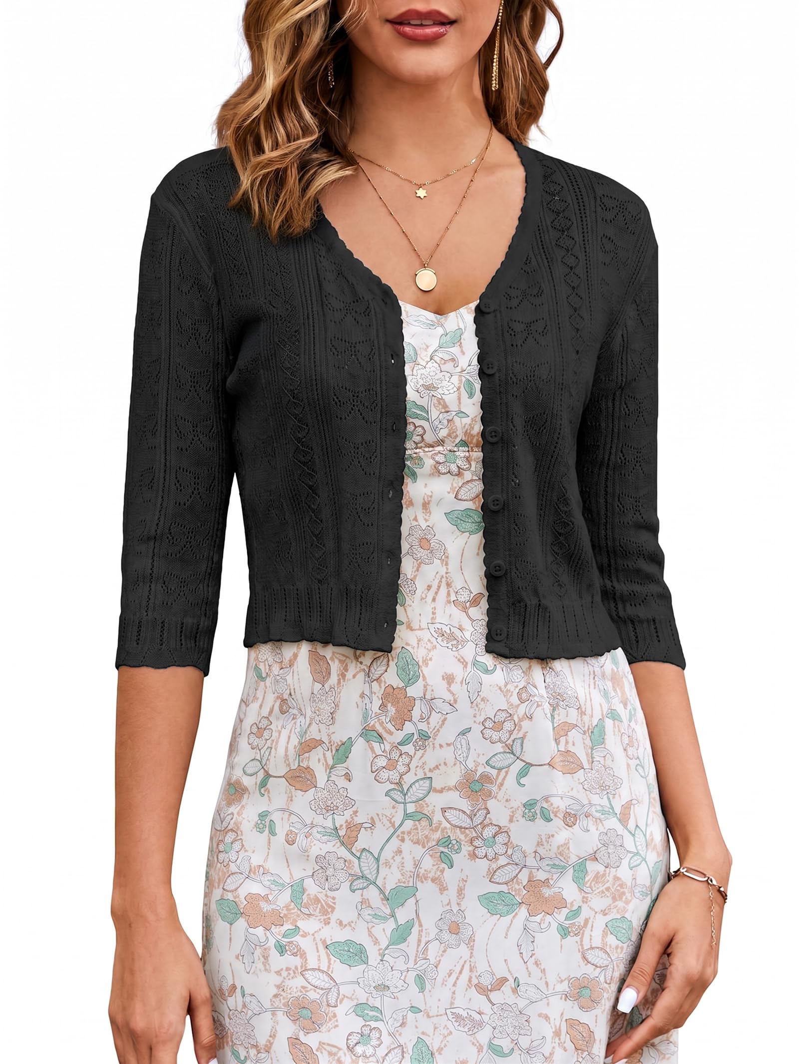 JOKELAMB Women Bolero Shrug Cropped Cardigan 3/4 Sleeve Shrugs for Dresses