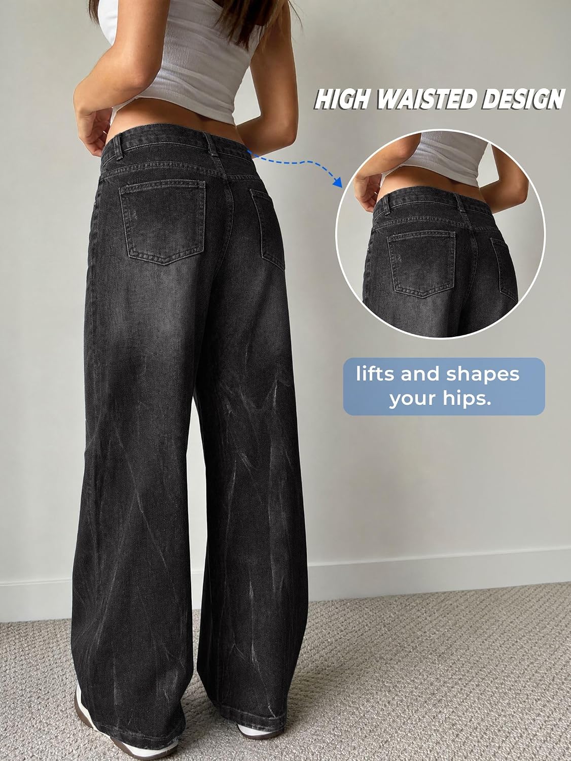 EMMIOL Baggy Jeans Women High Waisted Wide Leg Jeans | Patchwork Pockets,Y2K Boyfriend Denim Pants,Back to School Outfits for women