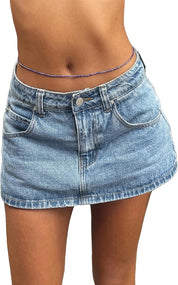 EMMIOL Jean Skirts for Women Mid Rise Summer Denim Skirt with Undershorts | Trendy Y2k Clothes Cotton-blend Denim Mini Skirt with Built-in Undershorts, Parties, Festivals, Dates, Vacations