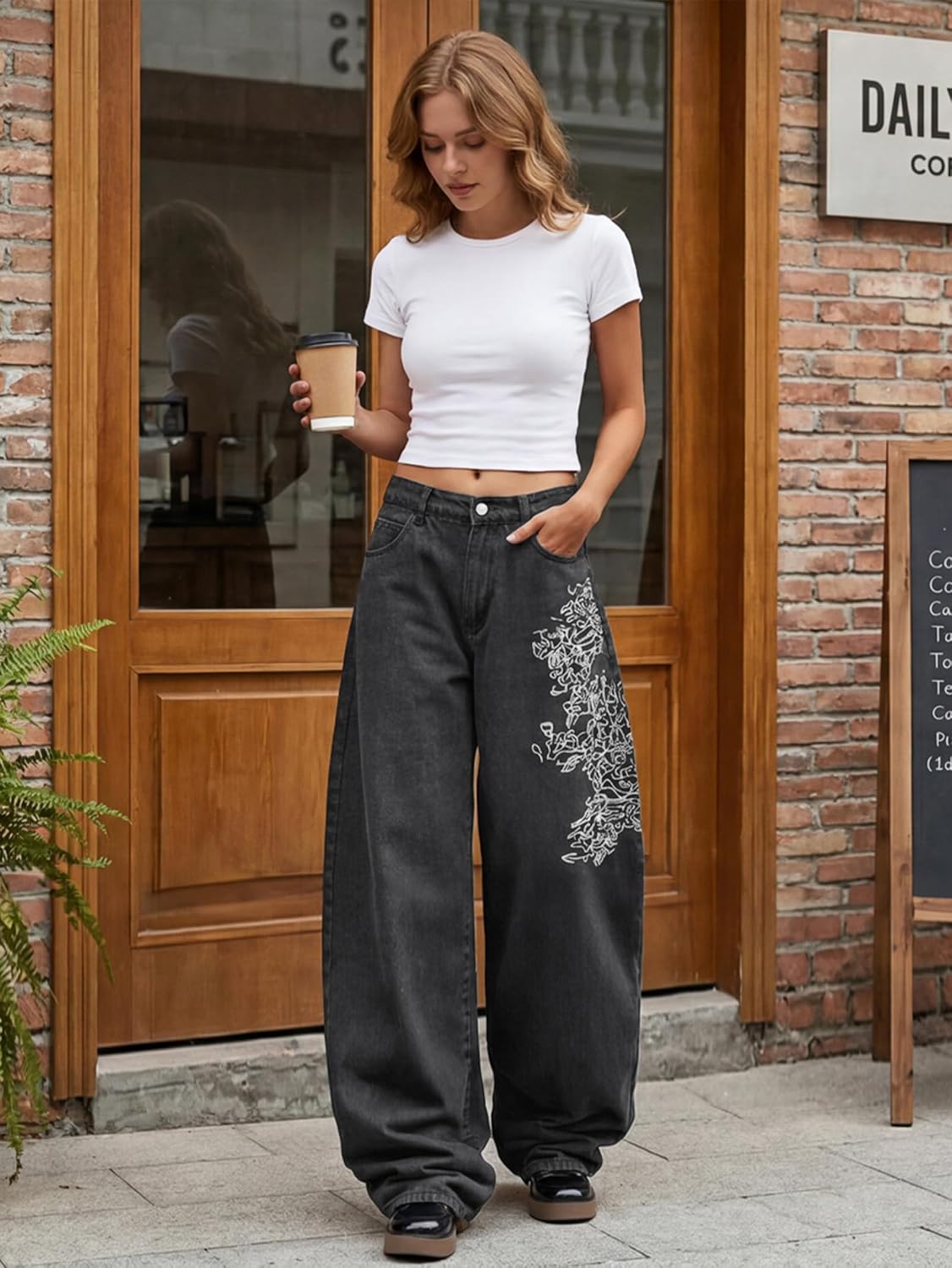EMMIOL Women Boyfriends Hip Hop 90s Vintage Baggy Jeans Loose Denim Pants Mid Waist Jeans