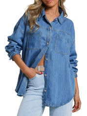 Oversized Distressed Button Down Denim Jacket