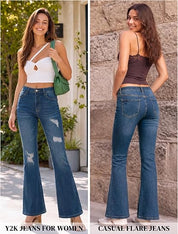 Women's Ripped Stretch Bootcut Denim Pants