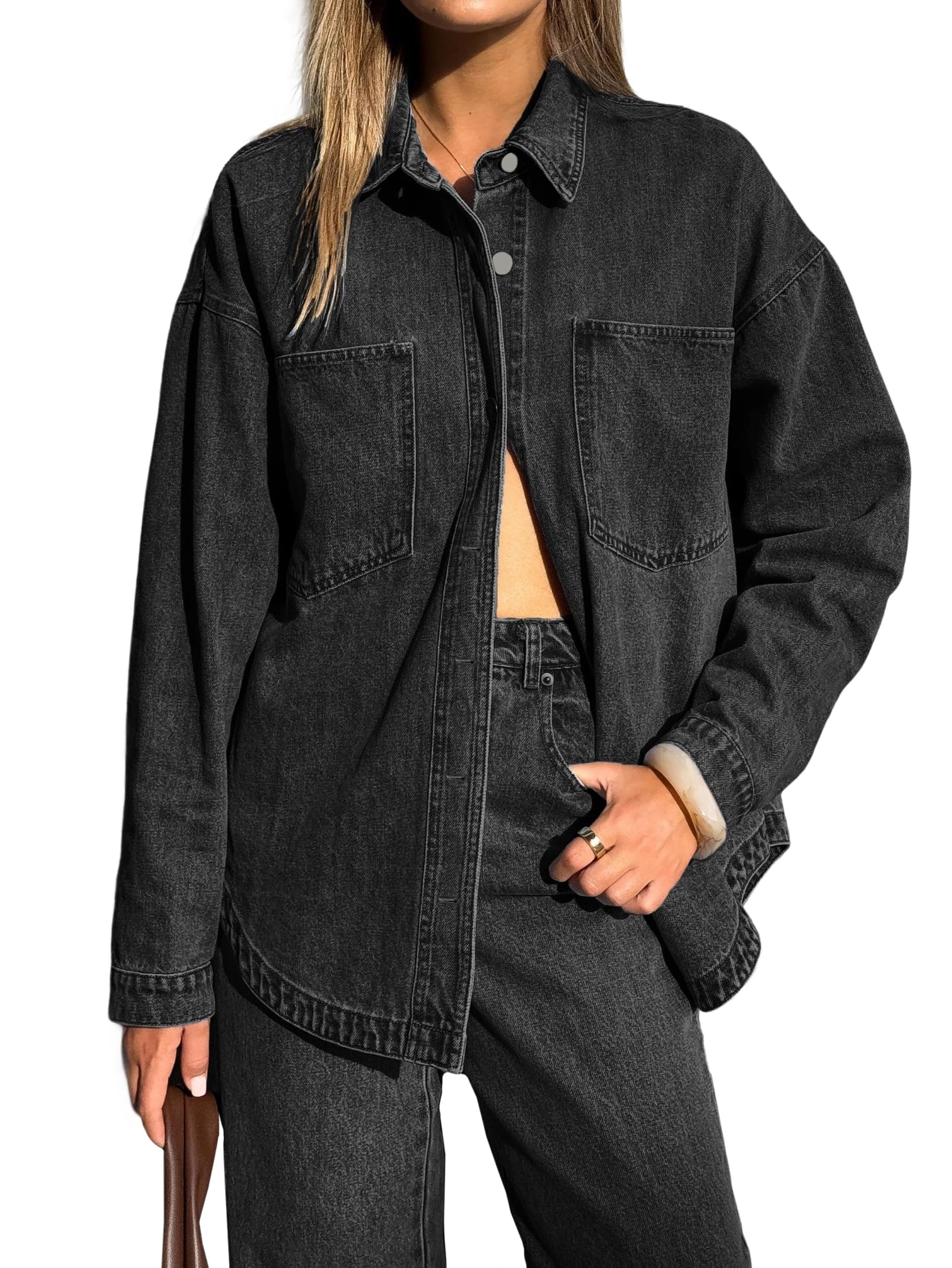 EMMIOL Women Denim Shirts Oversized Long Sleeve Button Down Blouse Distressed Jean Jacket Fall Outfits 2026