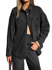 EMMIOL Women Denim Shirts Oversized Long Sleeve Button Down Blouse Distressed Jean Jacket Fall Outfits 2026