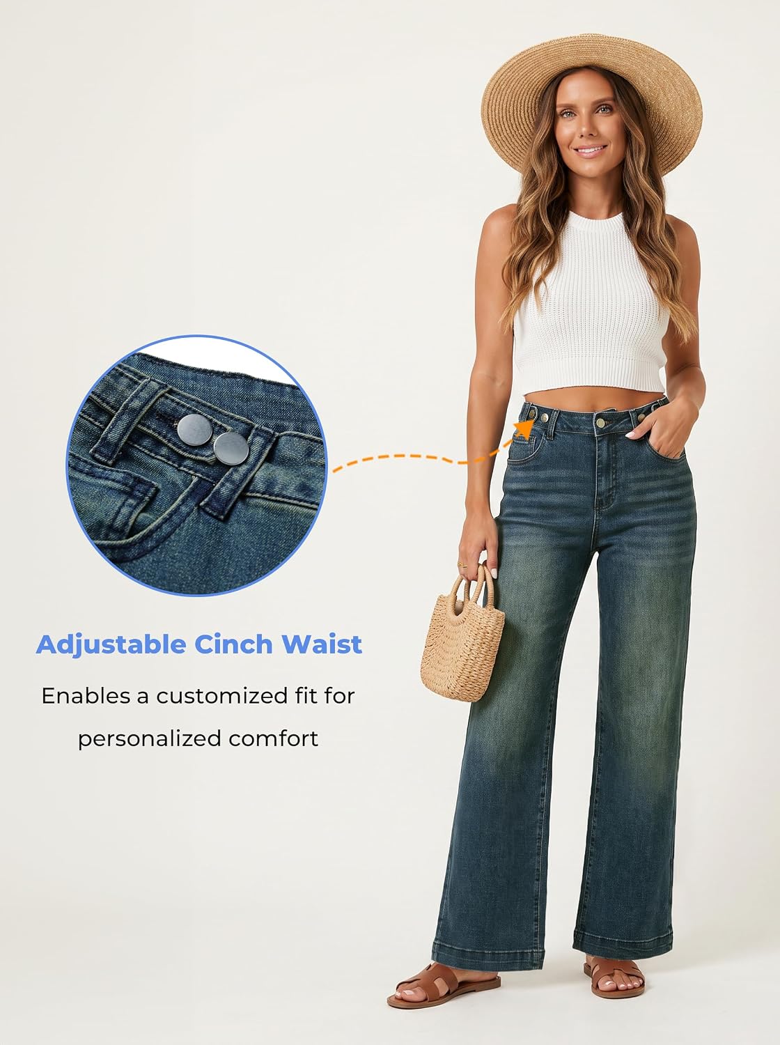 EMMIOL Women's Wide Leg Jeans Baggy Jeans High Waist Stretch Boyfriend Denim Pants Vintage Trousers with Pocket