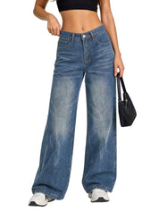 EMMIOL Baggy Jeans Women High Waisted Wide Leg Jeans | Patchwork Pockets,Y2K Boyfriend Denim Pants,Back to School Outfits for women