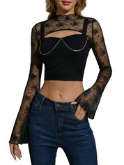 JOKELAMB Women's Lace Bolero Shrug, Sheer Floral Mesh Cropped Cardigan