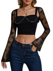 JOKELAMB Women's Lace Bolero Shrug, Sheer Floral Mesh Cropped Cardigan