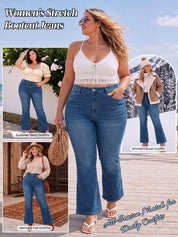 EMMIOL Flare Jeans for Women High Waisted Women's Stretch Bootcut Jeans | Plus Size Bell Bottom Denim Pants with Pockets,Y2K Look,Ripped Design