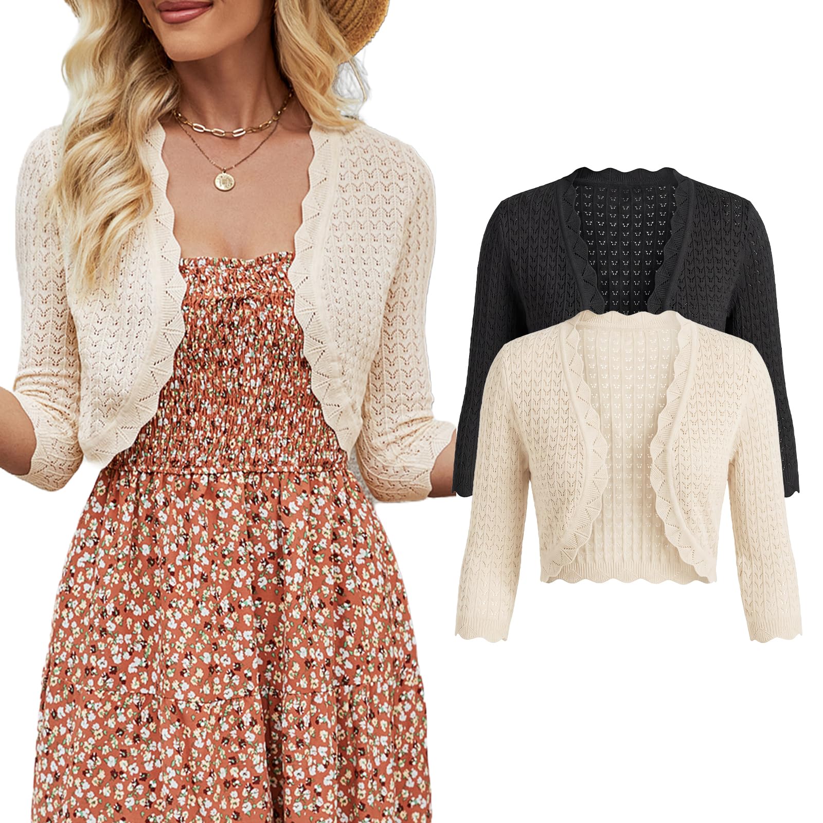 JOKELAMB Women Bolero Shrug Cropped Cardigan 3/4 Sleeve Shrugs for Dresses